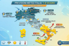 La mappa che riassume il tempo previsto tra l'1 e l'8 giugno in Italia.