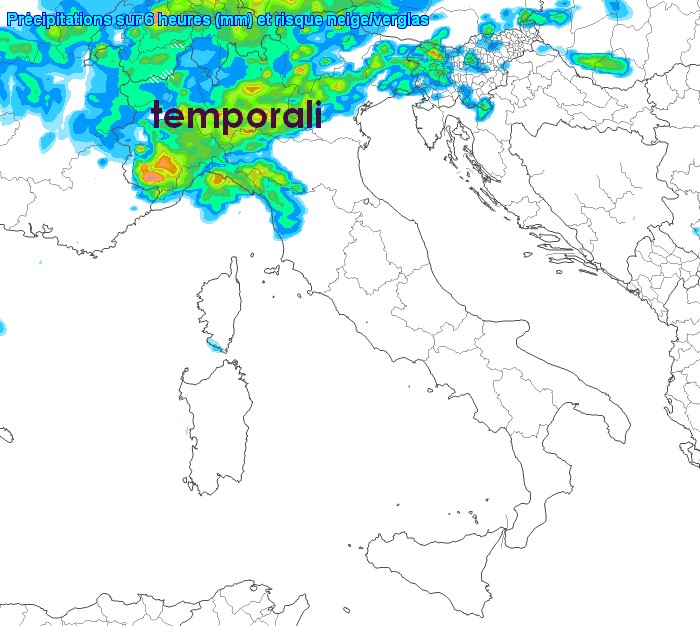 Mappa dei temporali previsti nella notte tra domenica 31 e lunedì 1 giugno su base grafica meteociel.