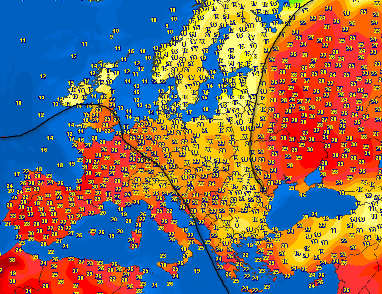temperature in Europa registrate alle 13.50 italiane: