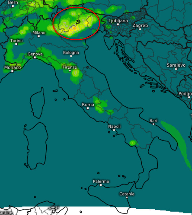Rischio temporalesco in Italia alle ore 16