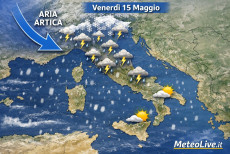 Previsioni per venerd&igrave; 15 maggio: temporali e neve