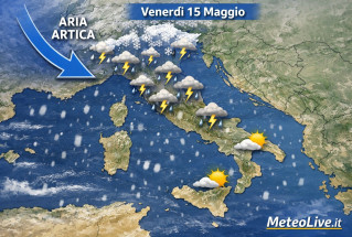 Previsioni per venerdì 15 maggio: temporali e neve