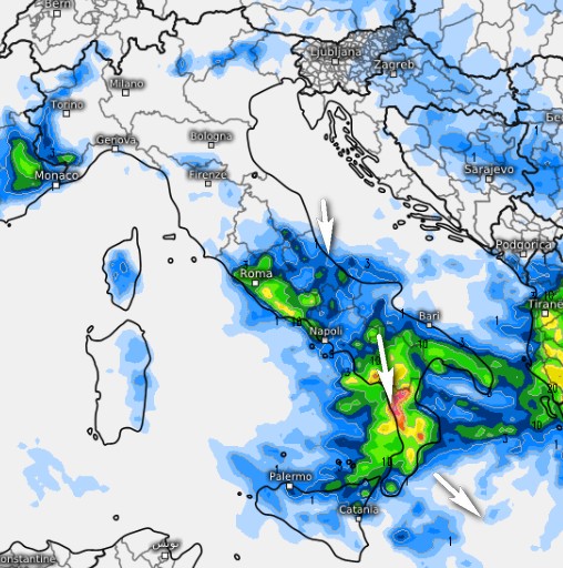 Ecco la mappa dei fenomeni prevista dal modello ECMWF per venerdì 29 maggio su base grafica Meteologix