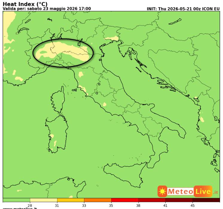 Disagio da caldo previsto in Italia per sanato 23 maggio