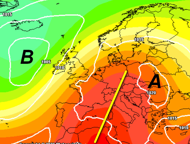media degli scenari del modello GFS elaborato su base grafica Meteociel e valida per sabato 20 giugno