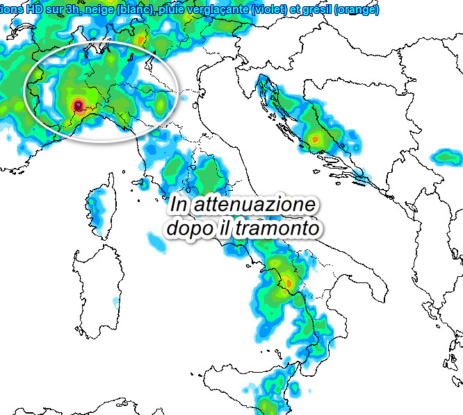 temporali previsti in Italia tra le 17 e le 20 di lunedi 29 giugno