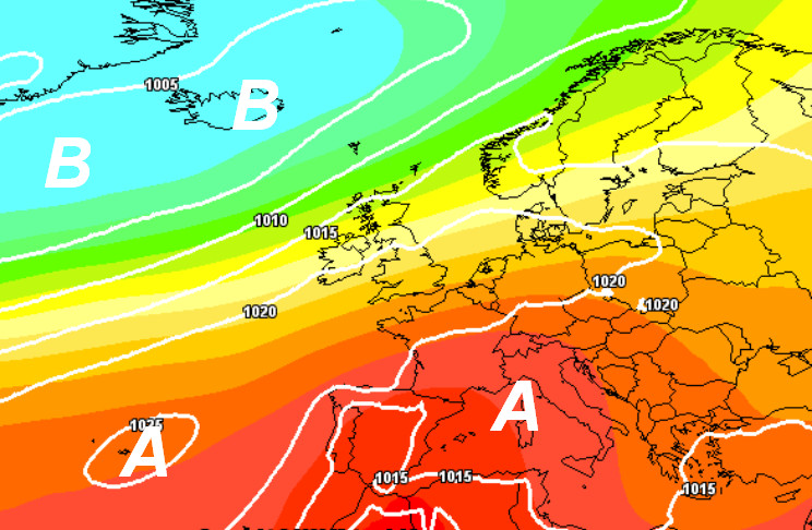 quadro sinottico atteso in Europa per mercoledi 10 giugno secondo il modello GFS elaborato sui base grafica Meteociel