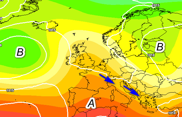 media degli scenari imbastita questo pomeriggio dal modello GFS elaborato su base grafica Meteociel per martedi 16 giugno