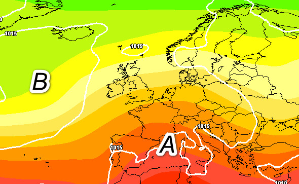 media degli scenari del modello GFS elaborato su base grafica Meteociel valido proprio per sabato 20 giugno