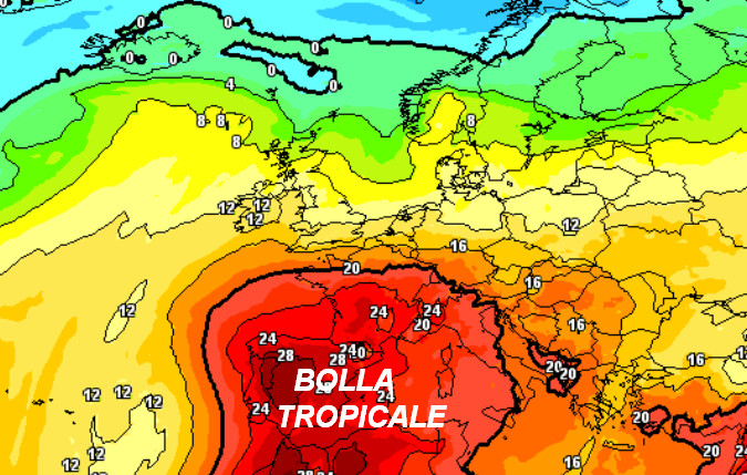 la bolla calda tropicale che si ergerà sul nostro Continente nelle ore centrali di lunedi 22 giugno