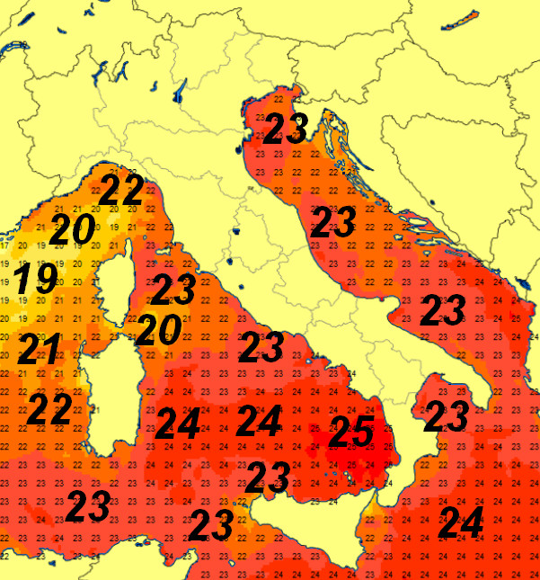 temperature del mare rilevate nella giornata di giovedi 11 giugno