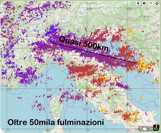 Oltre 50.000 FULMINI caduti nelle ultime 24 ore al nord e al centro