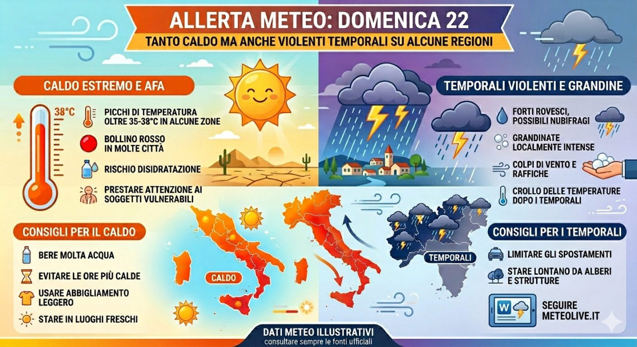 Tanto caldo ma anche violenti temporali domenica su alcune regioni improvvisi temporali tra il tardo pomeriggio e la sera lungo la catena alpina e a sprazzi anche sull’Appennino