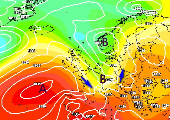 Mappa prevista per il 12 giugno secondo il modello ECMWF su base grafica Meteociel.