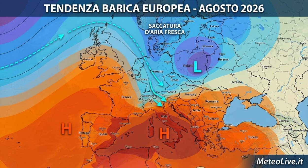 La disposizione barica durante il mese di agosto secondo le proiezioni di MeteoLive.it