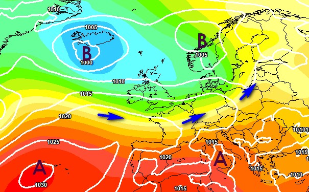 Carta barica del modello ECMWF su base grafica Meteociel per mercoled&igrave; 10 giugno.