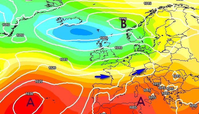 L'indecisione dell'anticiclone prevista per il 10 giugno secondo ECMWF su base MeteoLogix.
