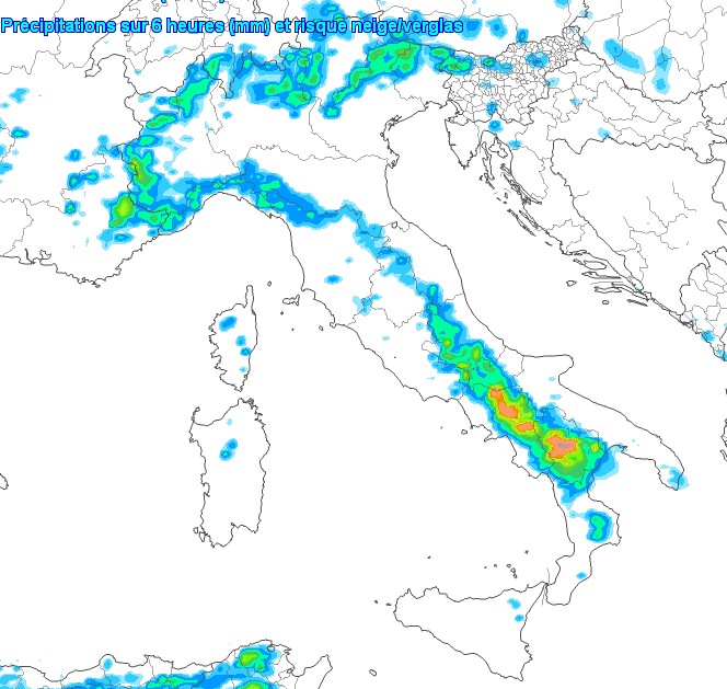 questa mappa relativa alle precipitazioni previste per il pomeriggio di lunedì 15 dal modello ICON su base grafica Meteologix: