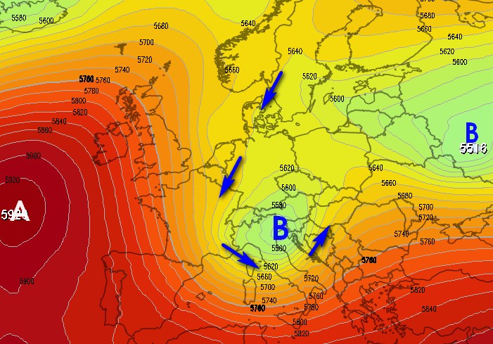 Il secondo attacco dell'aria fresca il 5-6 luglio secondo il modello ECMWF su base grafica Meteologix.