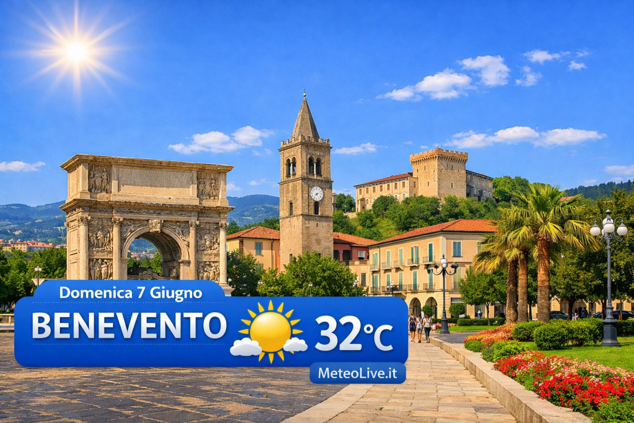 Benevento potrebbe essere la città più calda d'Italia domenica 7 giugno.