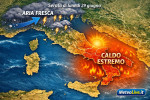 Ecco una mappa dell'Italia prevista per la serata del 29 giugno, primo momento temporalesco