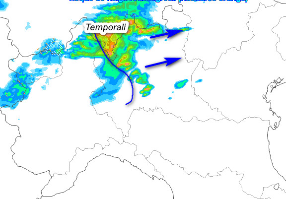 previsione del modello AROME valida per la mezzanotte su martedi 9 giugno al settentrione