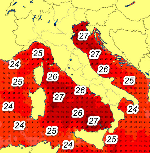 temperature del mare registrate nelle ore centrali di domenica 21 giugno