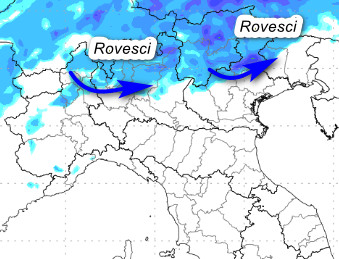 sommatoria delle precipitazioni attese in Italia fino alle ore 14 di martedì 9 giugno secondo il modello Moloch elaborato su base grafica Lamma