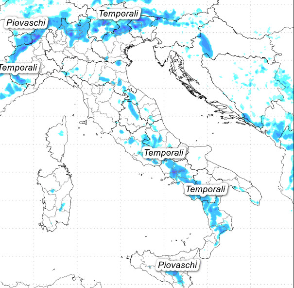 sommatoria delle precipitazioni attese in Italia per il pomeriggio-sera di mercoledi 17 giugno secondo il modello Moloch elaborato su base grafica Lamma