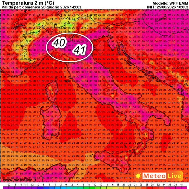 temperature attese in Italia alle ore 16 di domenica 28 giugno