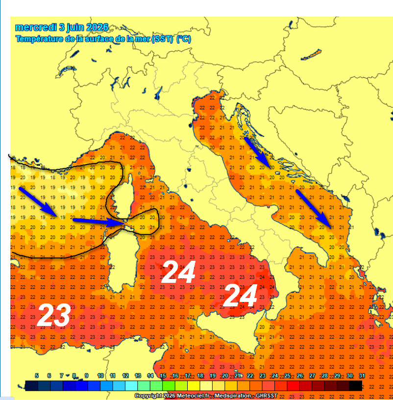 temperature del mare registrate nelle ore centrali di giovedi 4 giugno