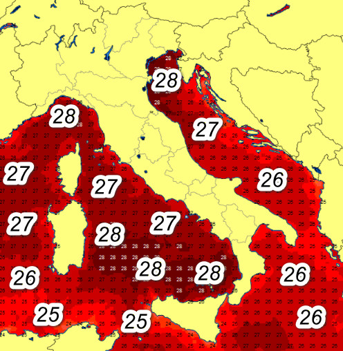 temperature del mare registrate nelle ore centrali di giovedi 25 giugno