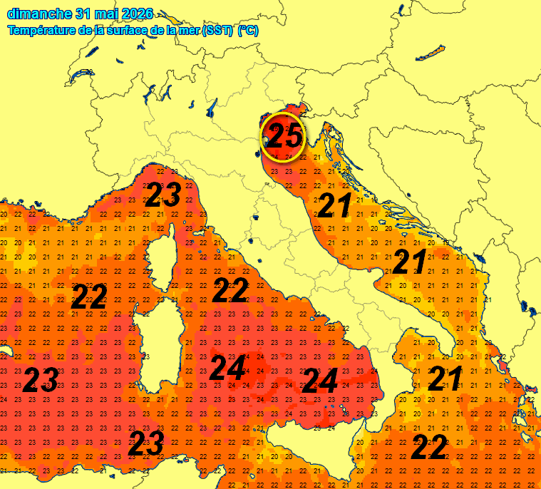 Temperature del mare registrate domenica 31 maggio