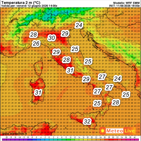 Le TEMPERATURE attese in Italia alle ore 16