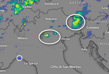 RIFLETTIVITA' del RADAR delle ultime ore sull'angolo nord-orientale italiano