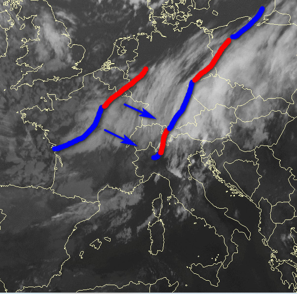 situazione meteorologica in Italia tramite l'immagine satellitare delle ore 7.30 di mercoledi 10 giugno