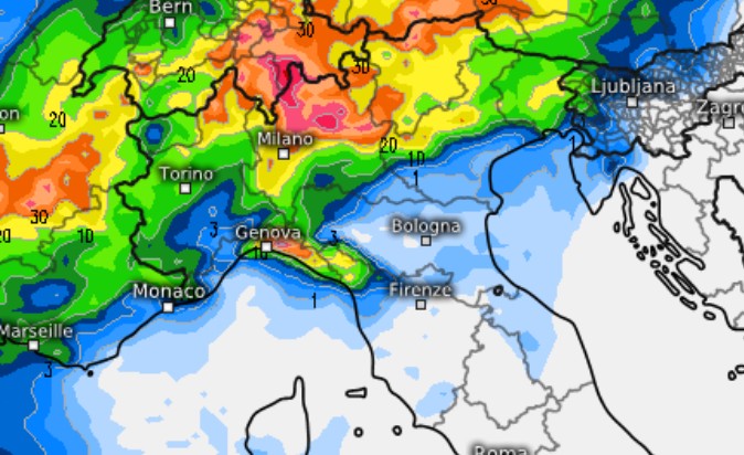 La fase culminante del maltempo atteso nella notte tra gioved&igrave; 4 e sabato 5 giugno.