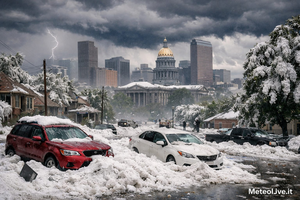La grandinata devastante a Denver del 2 giugno.