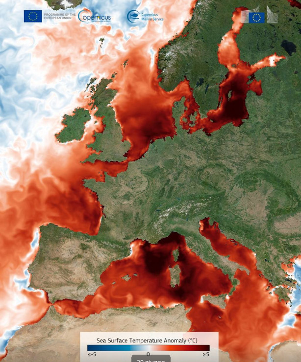 ANOMALIE termiche superficiali delle acque che circondano l'Europa
