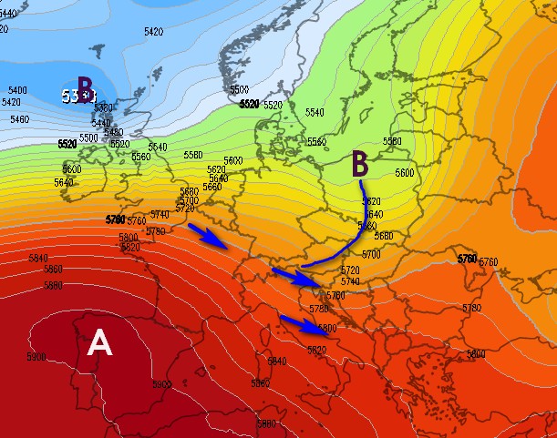 La carta barica di giovedì 11 giugno secondo ECMWF su base grafica Meteologix.