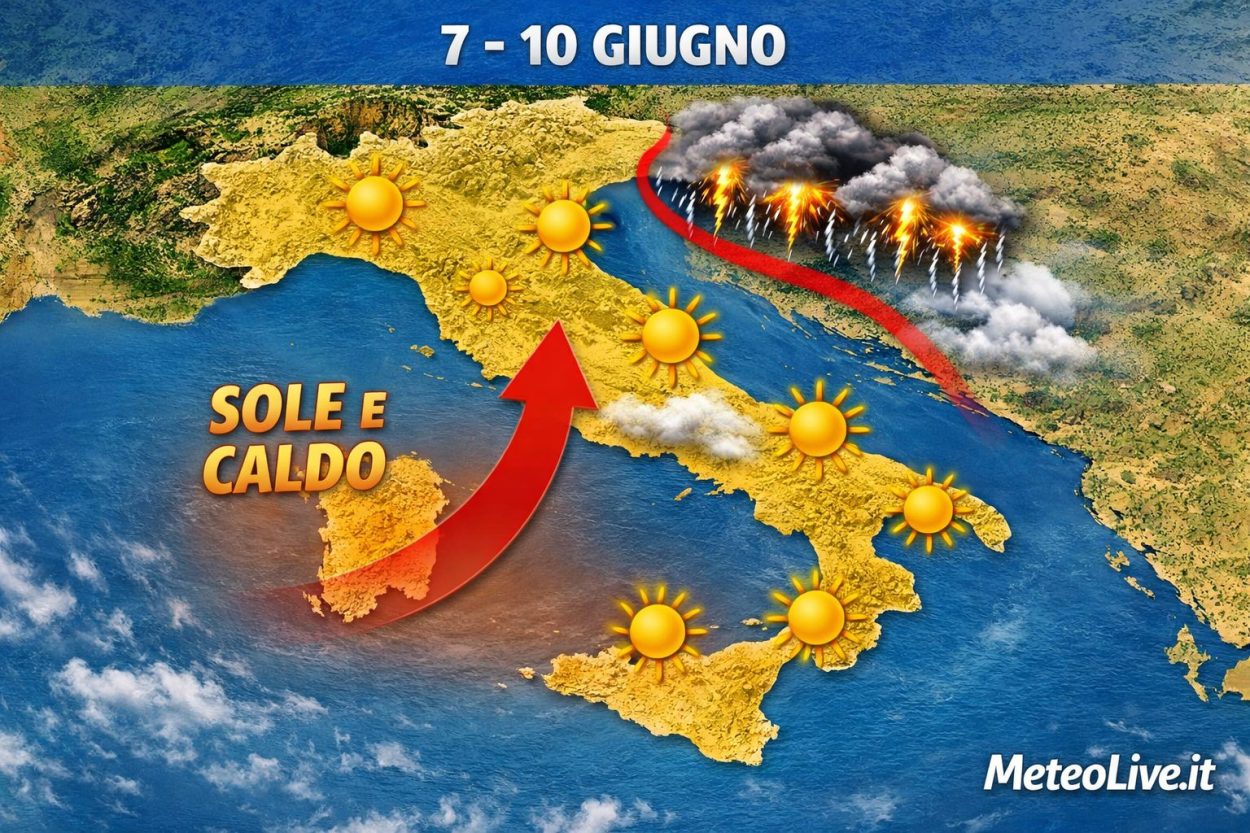 L'immagine dell'Italia invasa dall'anticiclone dal 7 giugno.
