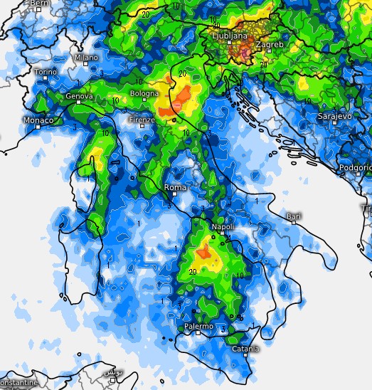La distribuzione possibile dei temporali tra l'1 e il 2 luglio secondo il modello ICON su base grafica Meteologix.