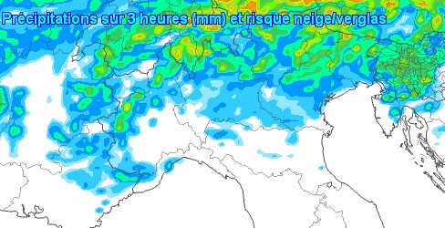 Mappa delle possibili precipitazioni di martedì 9 giugno sul nord Italia secondo ECMWF base grafica Meteociel.
