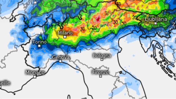 Le zone maggiormente coinvolte dalle precipitazioni tra martedì 9 e mercoledì 10 giugno.