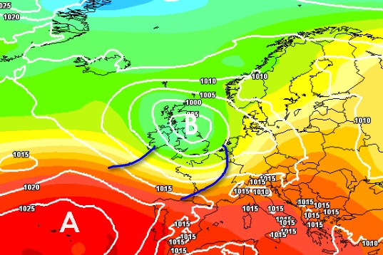 Le scodate temporalesche previste tra il 20 e il 25 giugno potrebbero spezzare l'assedio della calura secondo il modello GFS, su base grafica Meteociel