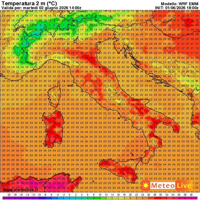 TEMPERATURE delle ore 16 in Italia