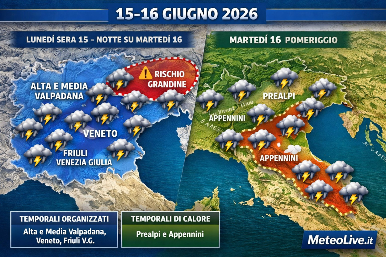 TEMPORALI: tutti confermati tra il 14 e il 16, le aree colpite TEMPORALI: tutti confermati tra il 14 e il 16, le aree colpite