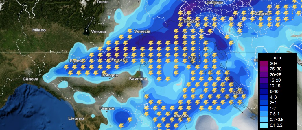 Mappa riferita alle prime ore di mercoledì 3 giugno modello ICON su base grafica wetterdienst