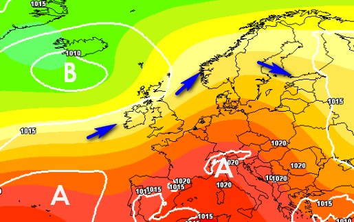mappa tratta dal modello ECMWF su base grafica Meteociel per il 17 giugno: tanto anticiclone.