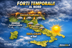 Venerdì 5 giugno temporali al nord.